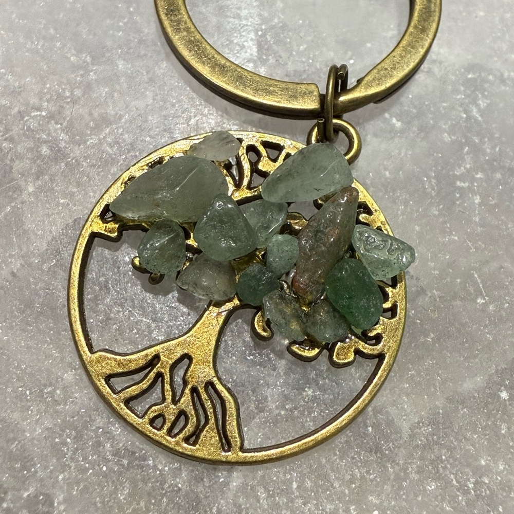 PRICE IS FIRM - Green Aventurine Bronze Tree of Life Handmade Keychain/Bag Tag - Picture 3 of 7